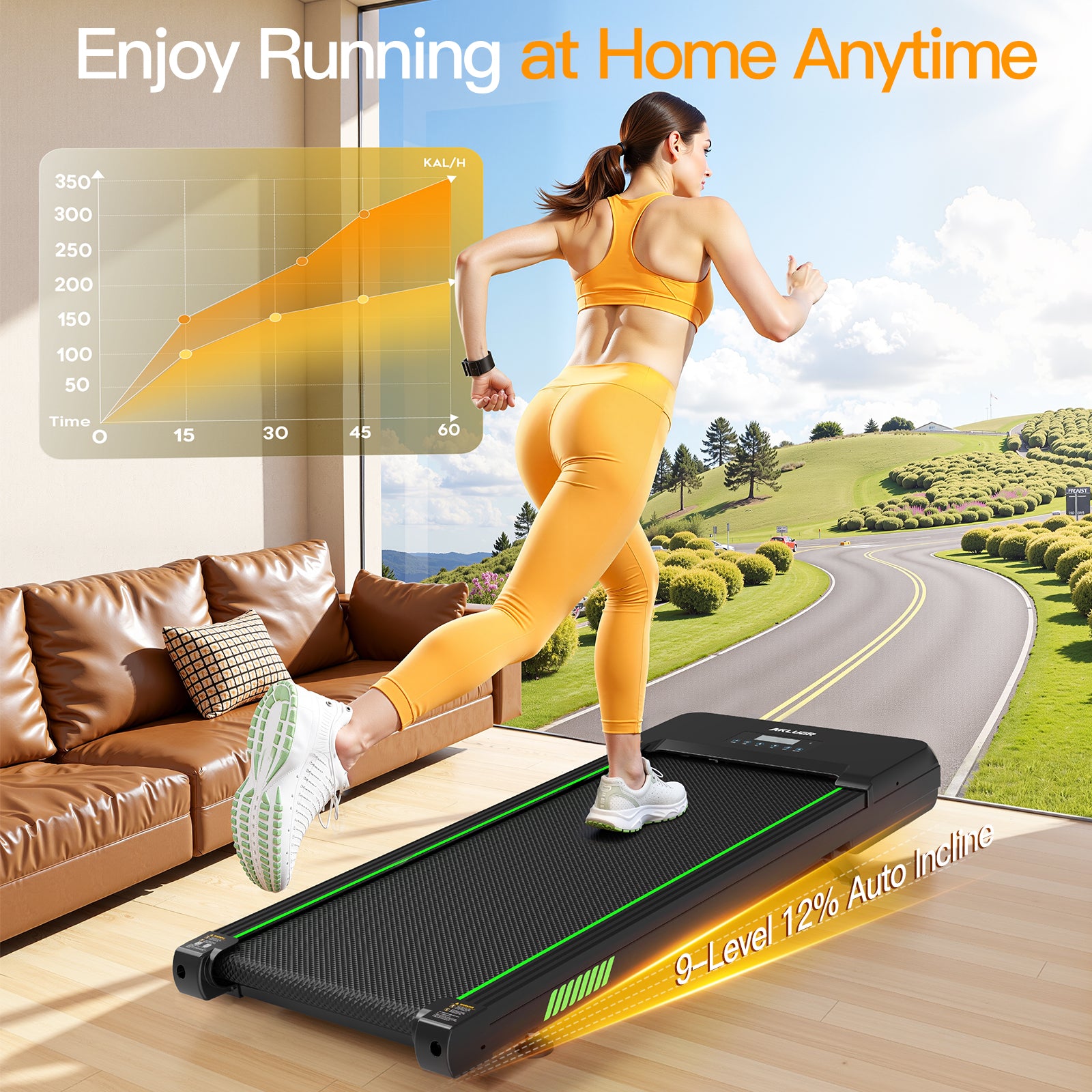 Akluer TW140L 12% Auto Incline Under Desk Treadmill