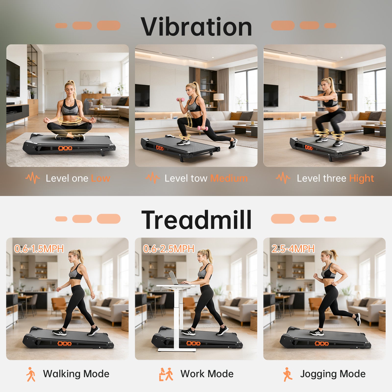 AKLUER TM025 2-in-1 Walking Pad with Vibration Plate