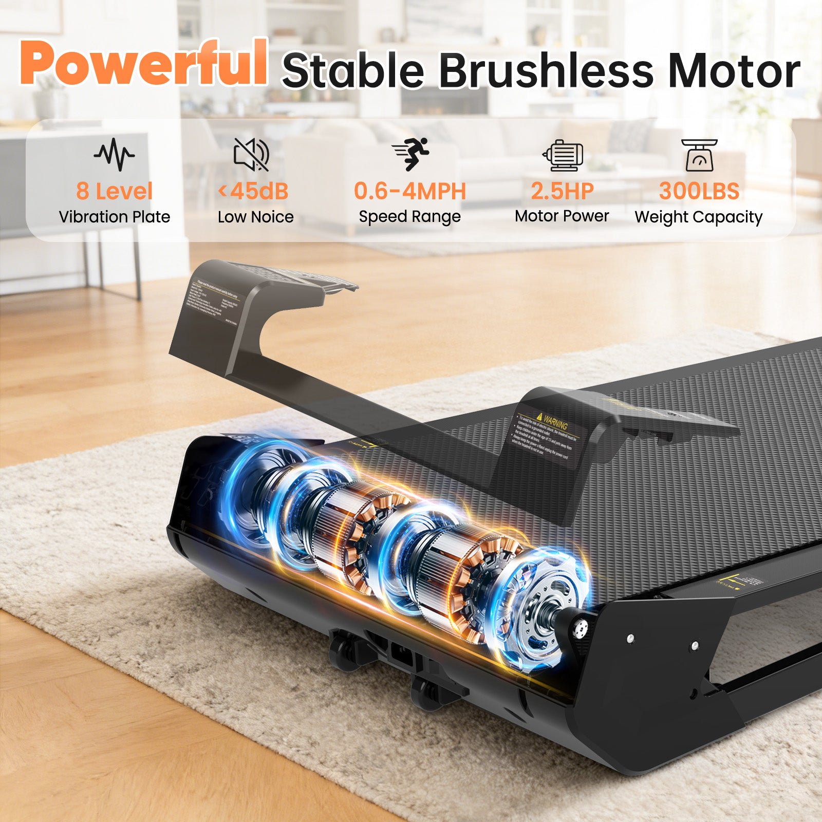 TM025 2-in-1 Walking Pad Treadmill with Vibration Plate, Brushless Motor for Quiet Home Use