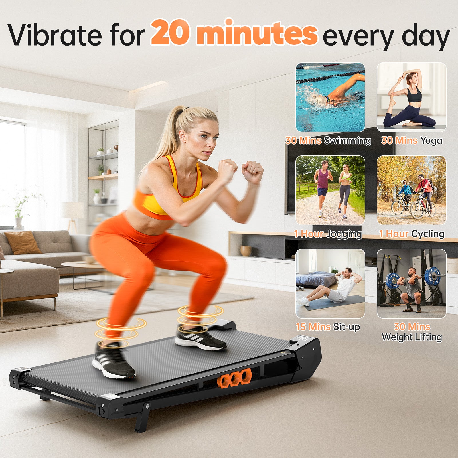 TM025 2-in-1 Walking Pad Treadmill with Vibration Plate, Brushless Motor for Quiet Home Use