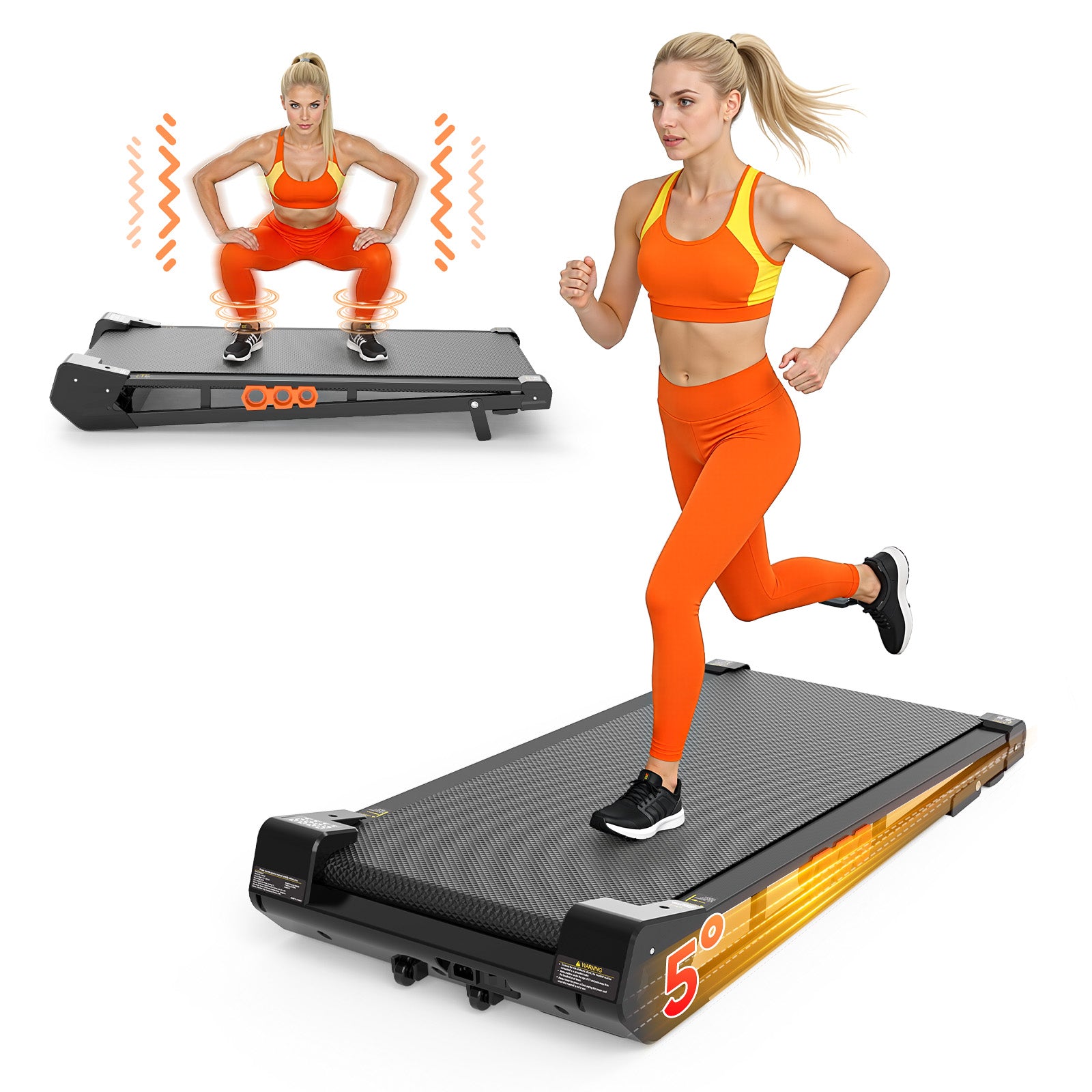 TM025 2-in-1 Walking Pad Treadmill with Vibration Plate, Brushless Motor for Quiet Home Use