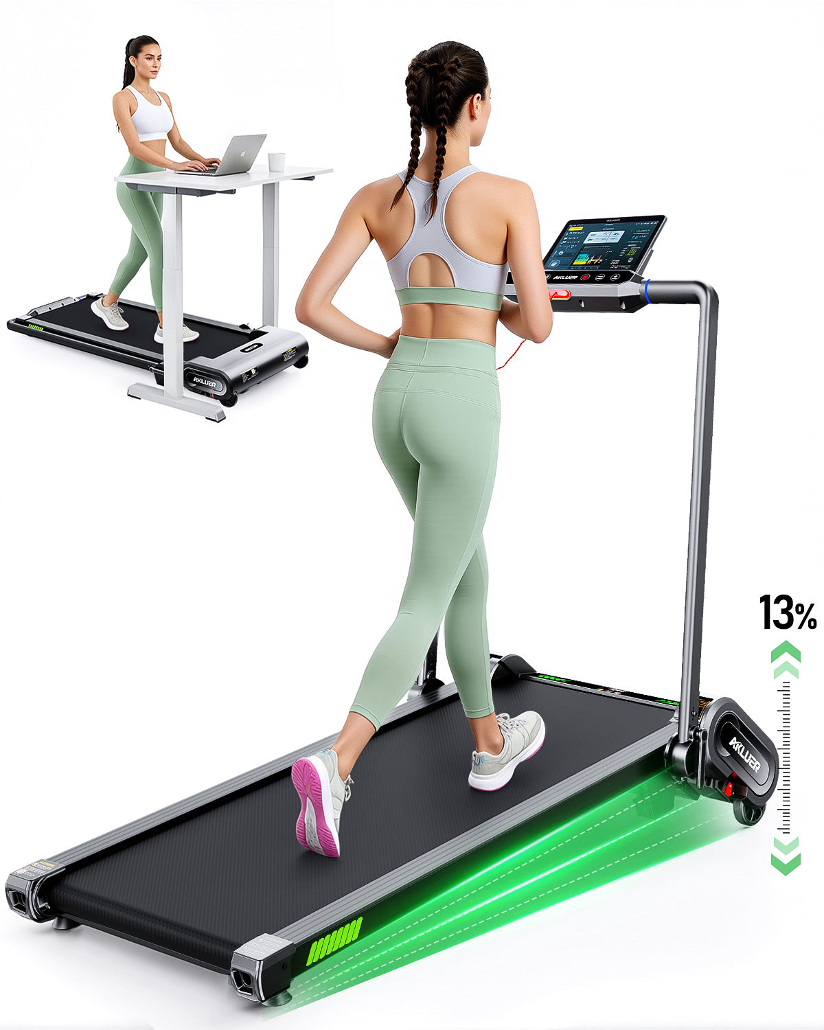 Akluer H1-B 13% Auto Incline Under Desk Treadmill