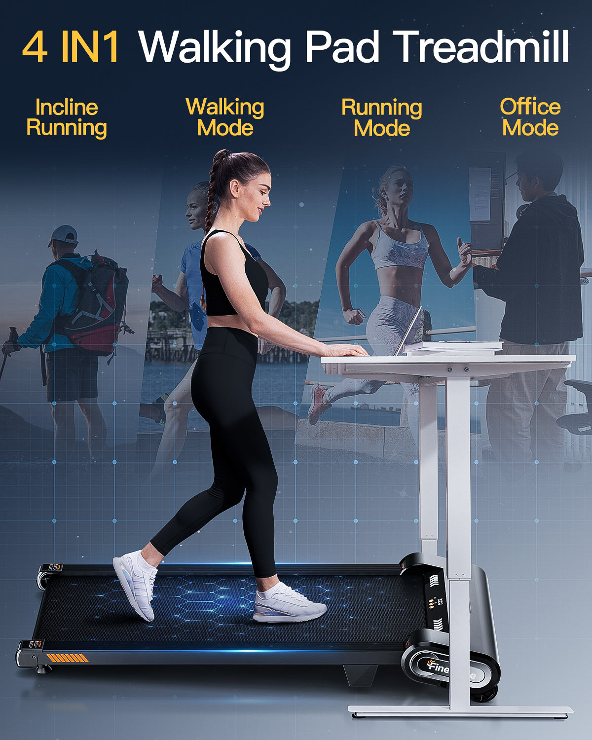 Finehorse H1 13% Auto Incline Under Desk Treadmill