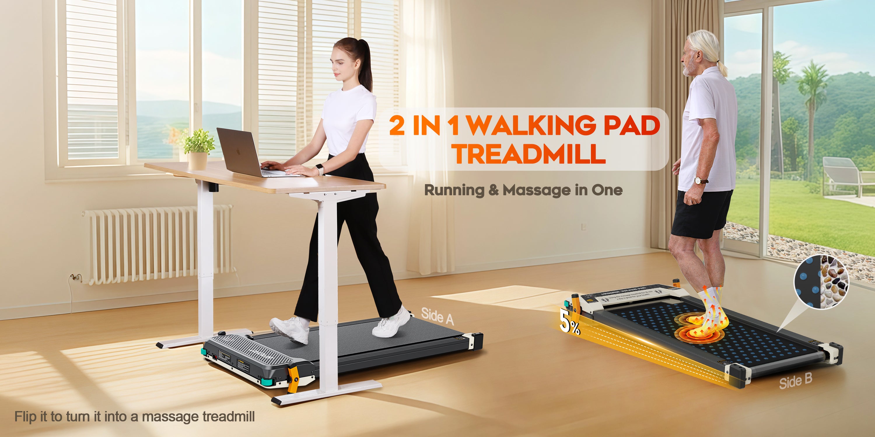 Akluer 520A-A 2-in-1 Foot Massage Under Desk Treadmill,Incline, Remote