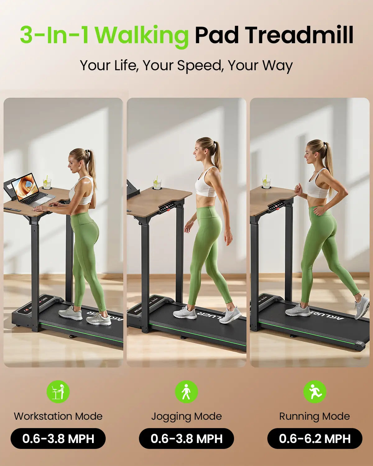 Akluer P3-D Adjustable Height Desk Treadmill