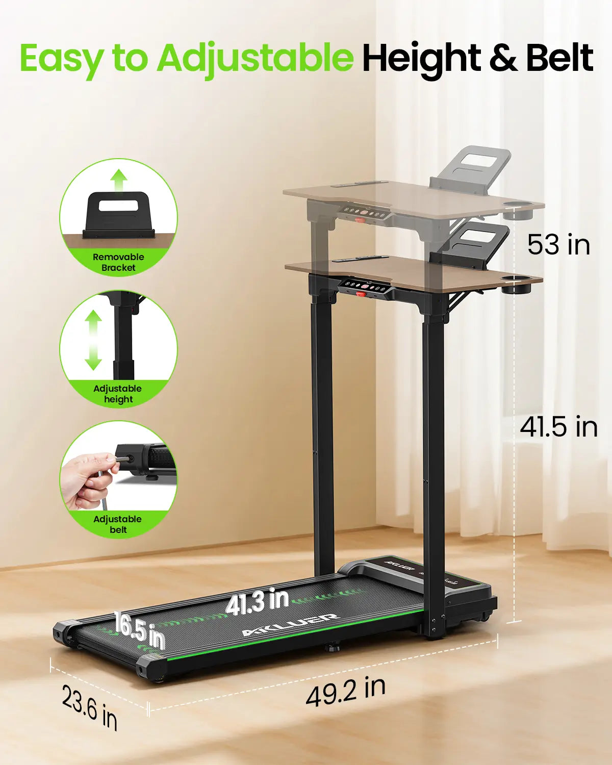 Akluer P3-D Adjustable Height Desk Treadmill